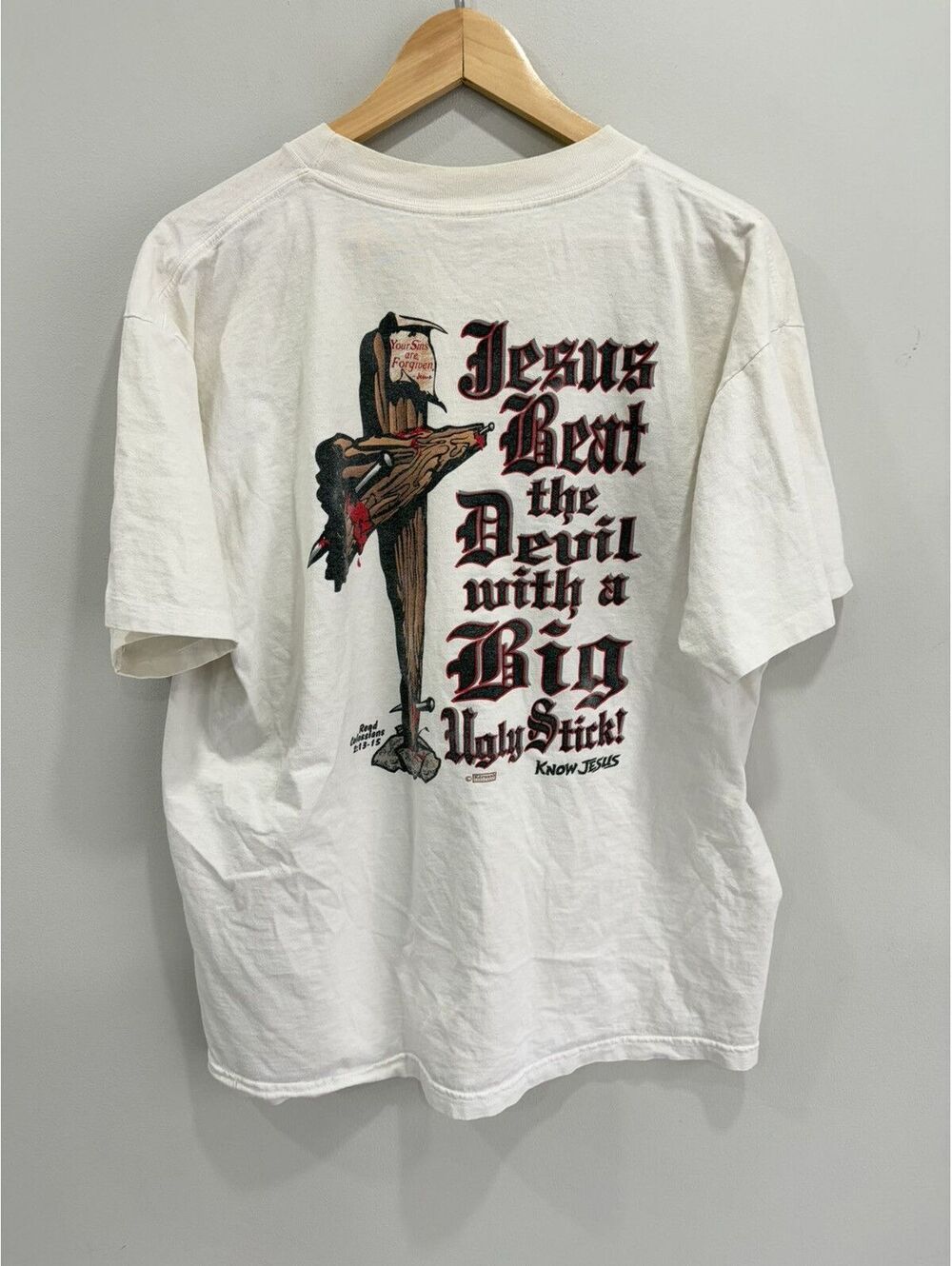 Vintage 90s Jesus Tee Shirt Big Holy Stick devil
